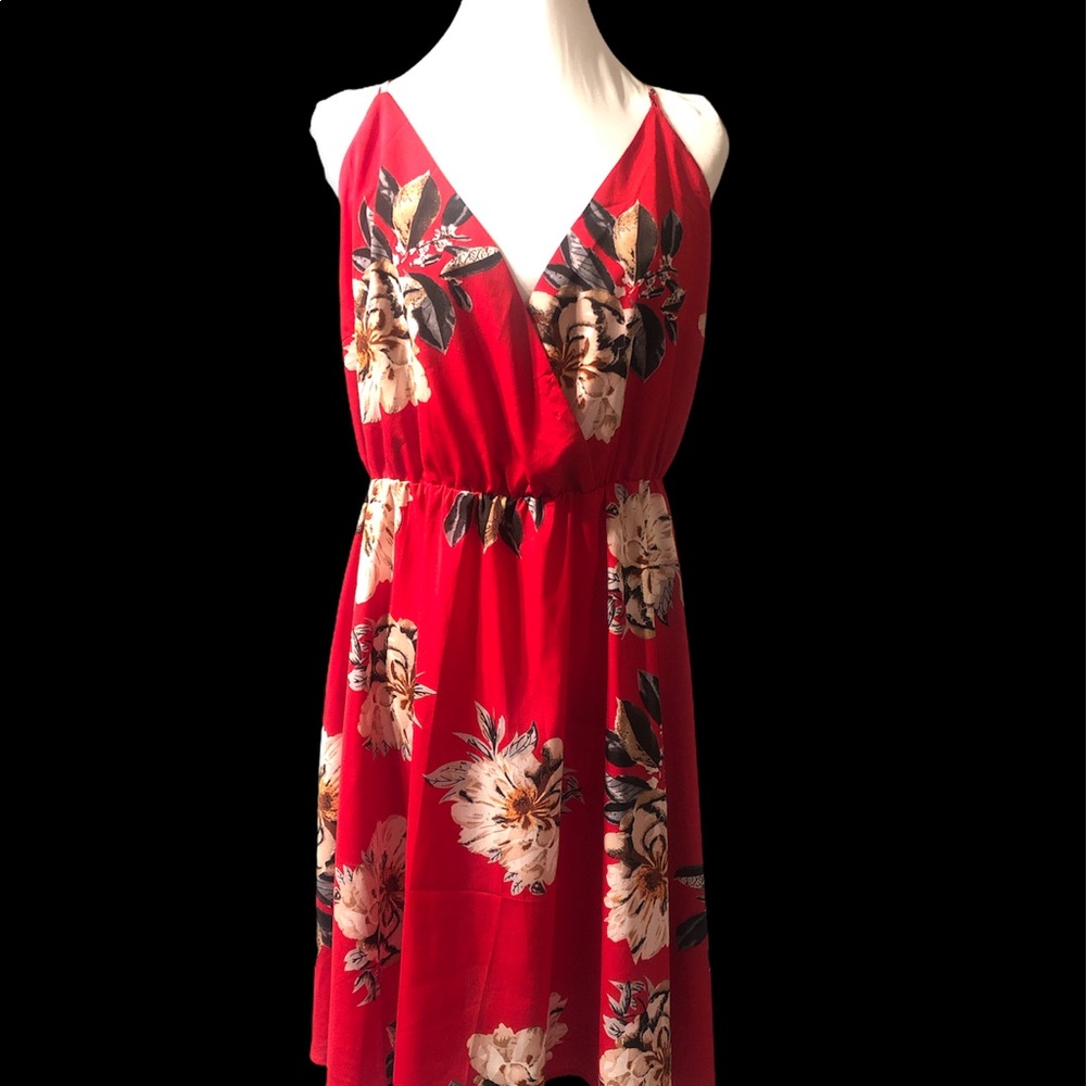 Vibrant Red floral Shein spaghetti strap dress.